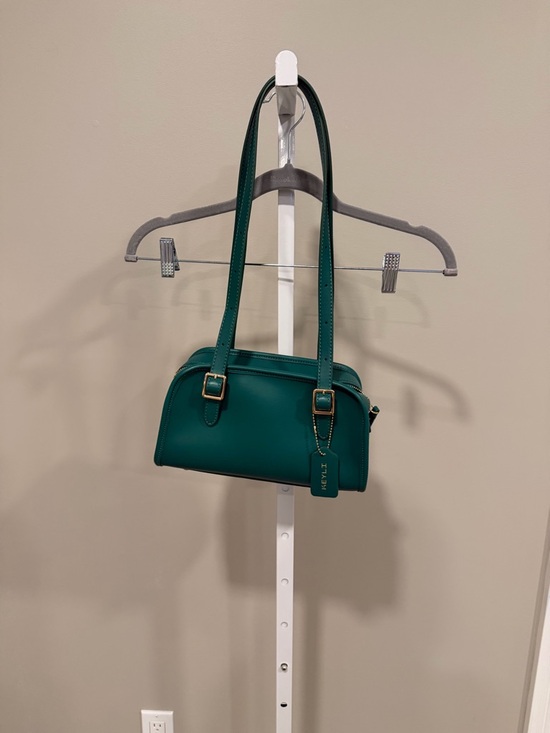 Handbags - Teal Shoulder Bag with Gold Hardware